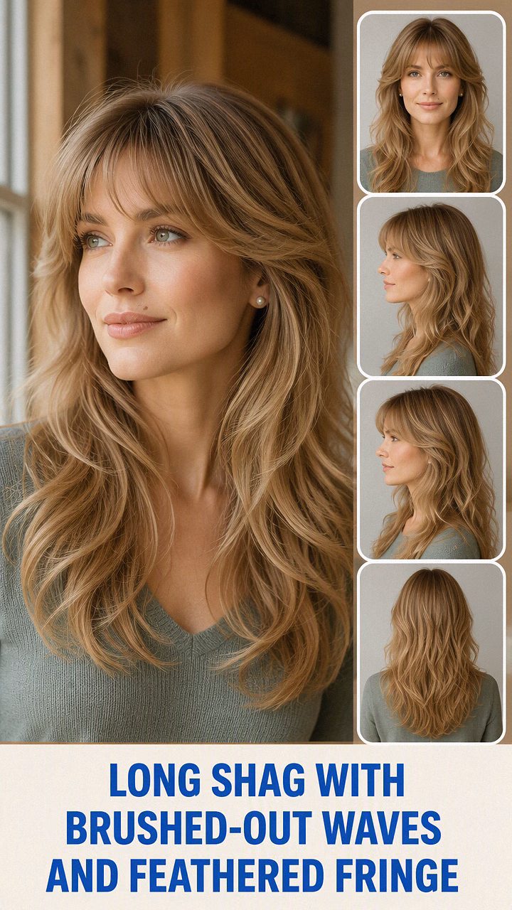 Long Shag With Brushed-Out Waves And Feathered Fringe
