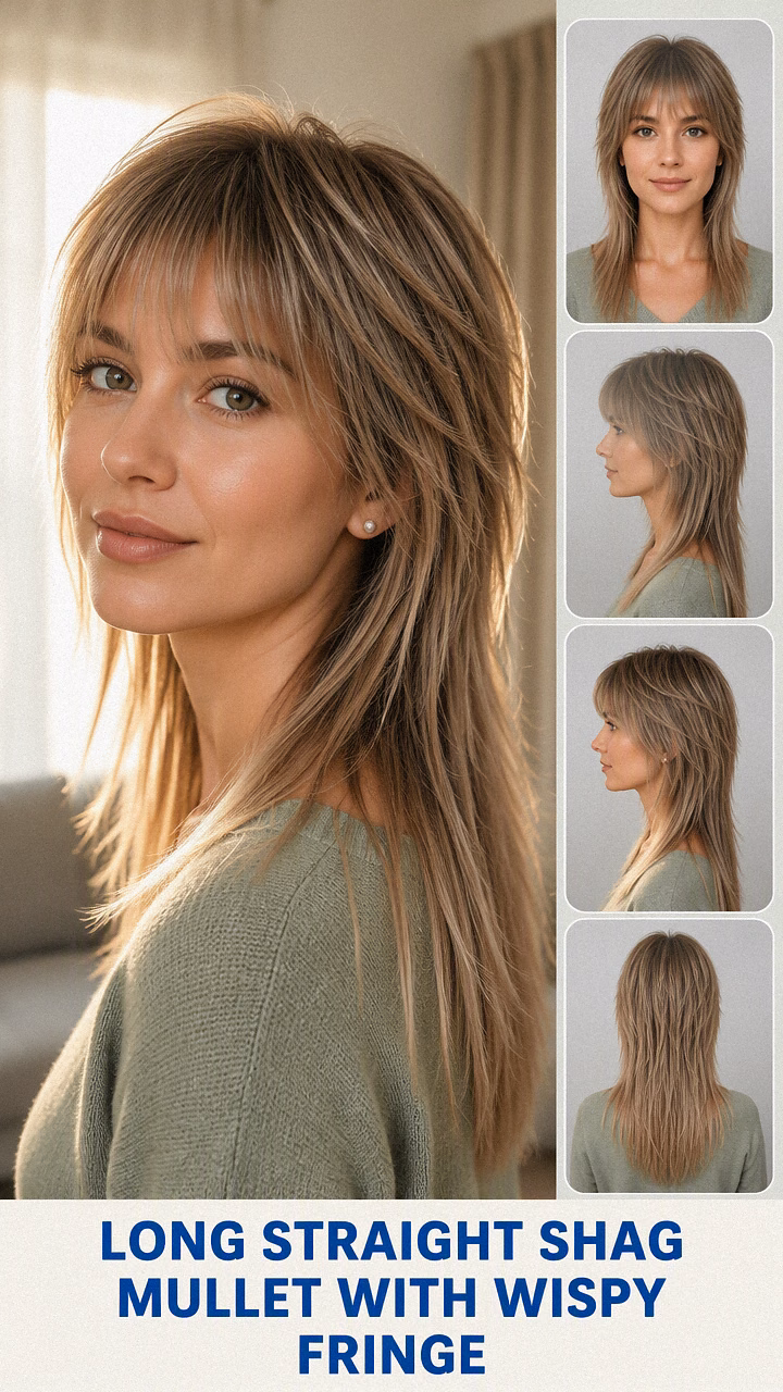 Long Straight Shag Mullet With Wispy Fringe