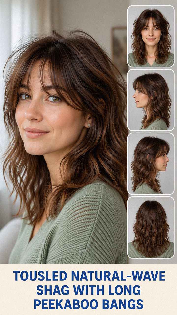 Tousled Natural-Wave Shag With Long Peekaboo Bangs