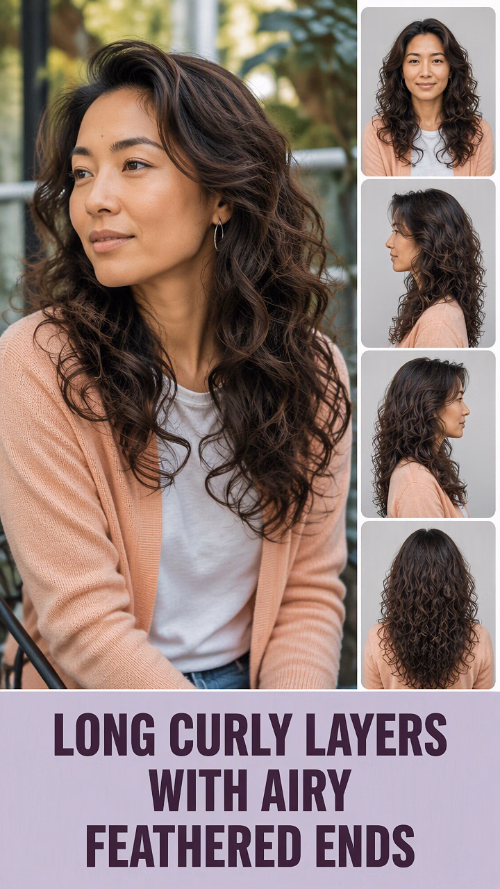 Long Curly Layers With Airy Feathered Ends
