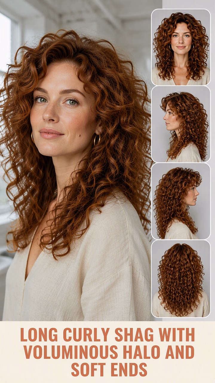 Long Curly Shag With Voluminous Halo And Soft Ends