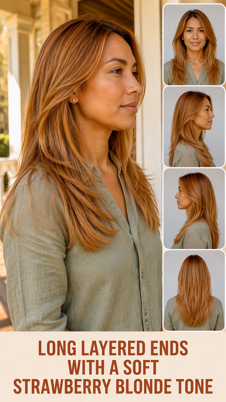 Long Layered Ends With A Soft Strawberry Blonde Tone