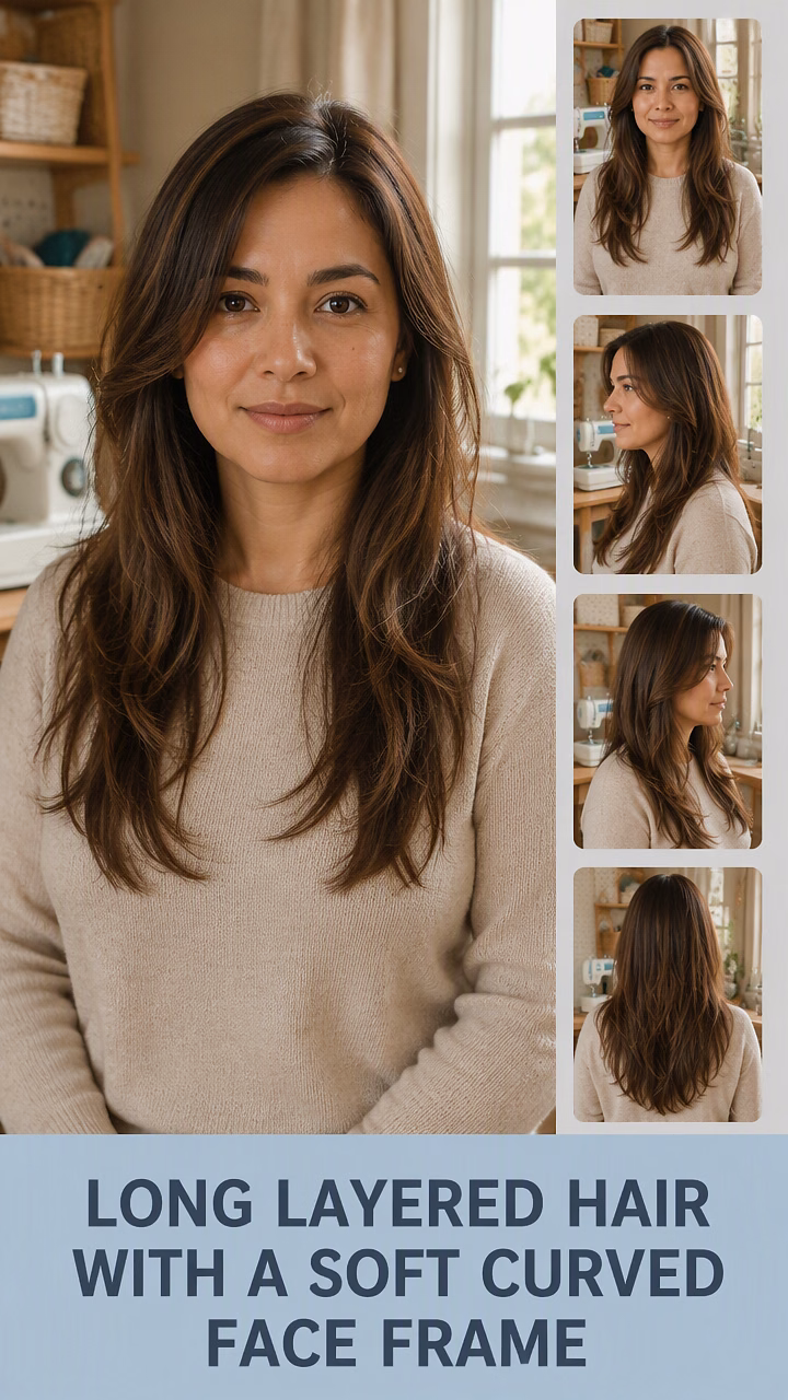 Long Layered Hair With A Soft Curved Face Frame