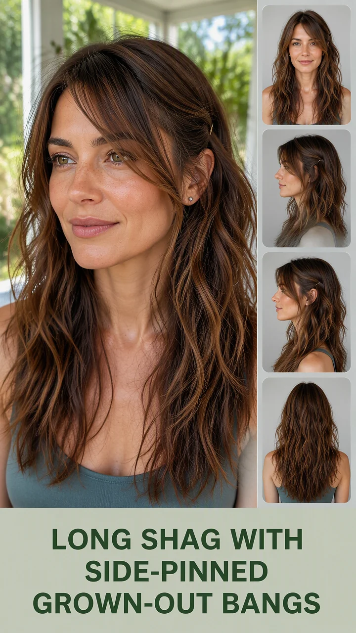 Long Shag With Side-Pinned Grown-Out Bangs