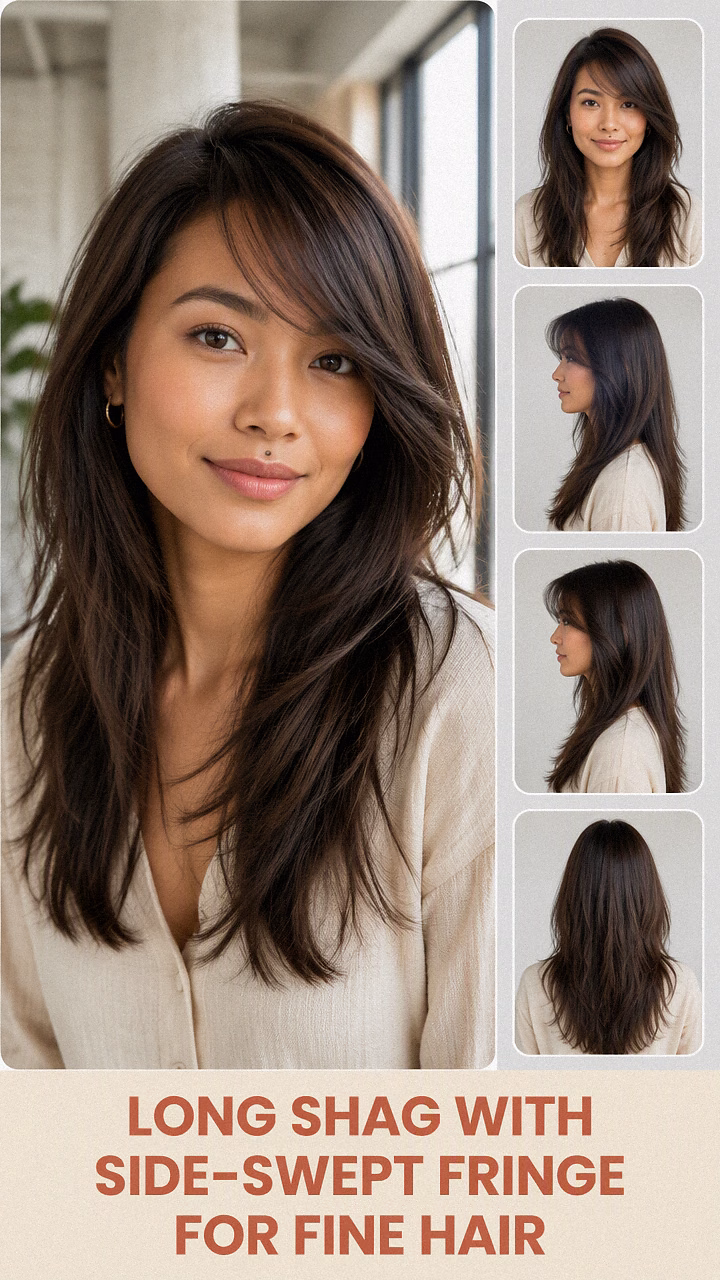 Long Shag With Side-Swept Fringe For Fine Hair