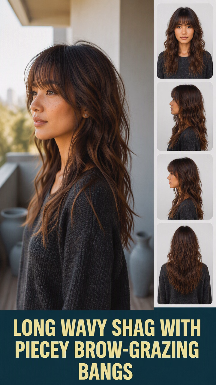 Long Wavy Shag With Piecey Brow-Grazing Bangs