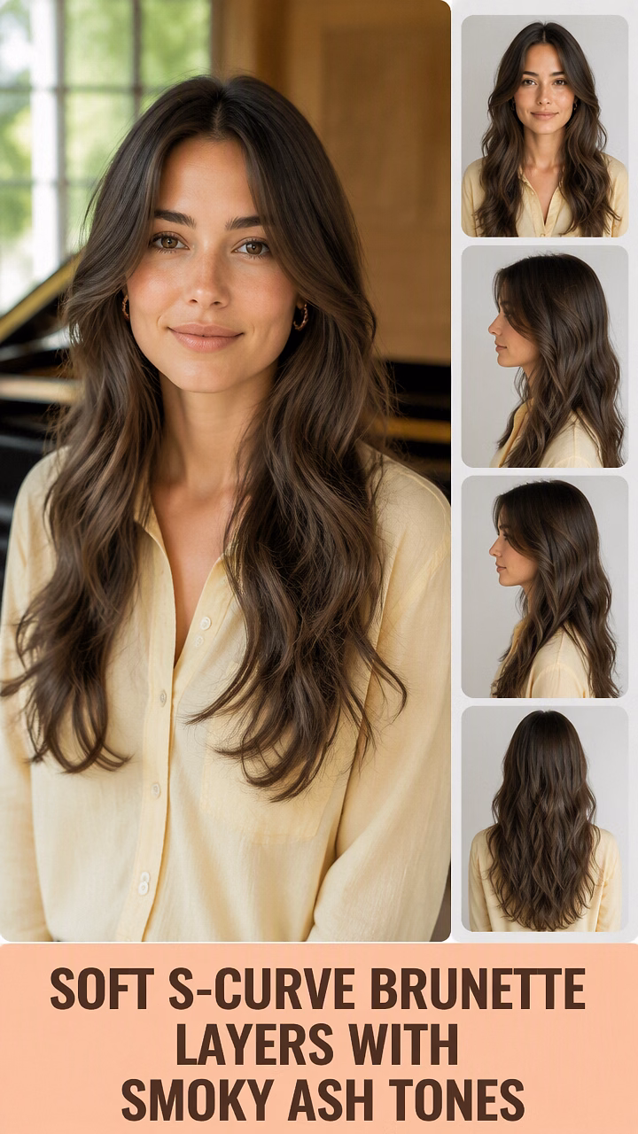 Soft S-Curve Brunette Layers With Smoky Ash Tones