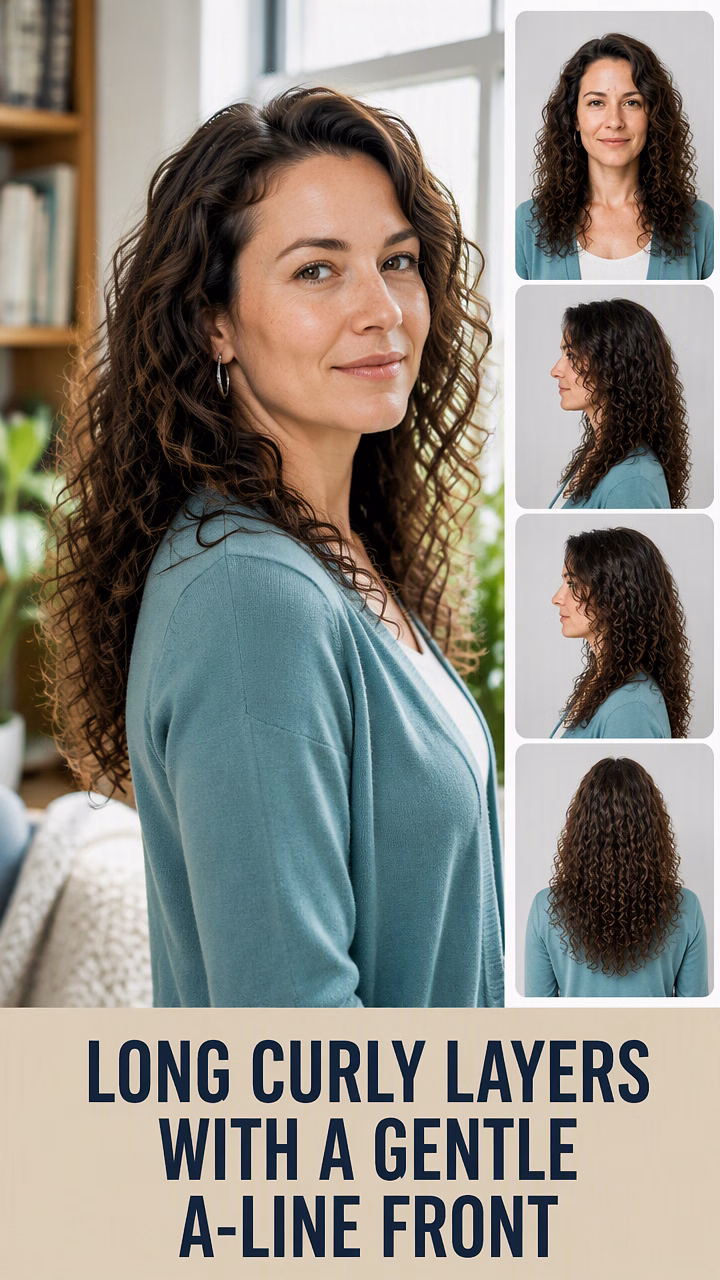 Long Curly Layers With a Gentle A-Line Front