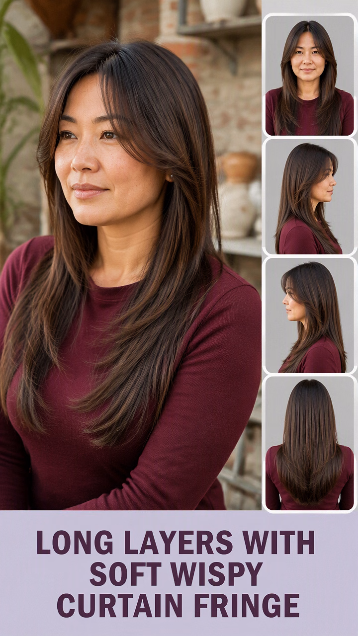 Long Layers With Soft Wispy Curtain Fringe