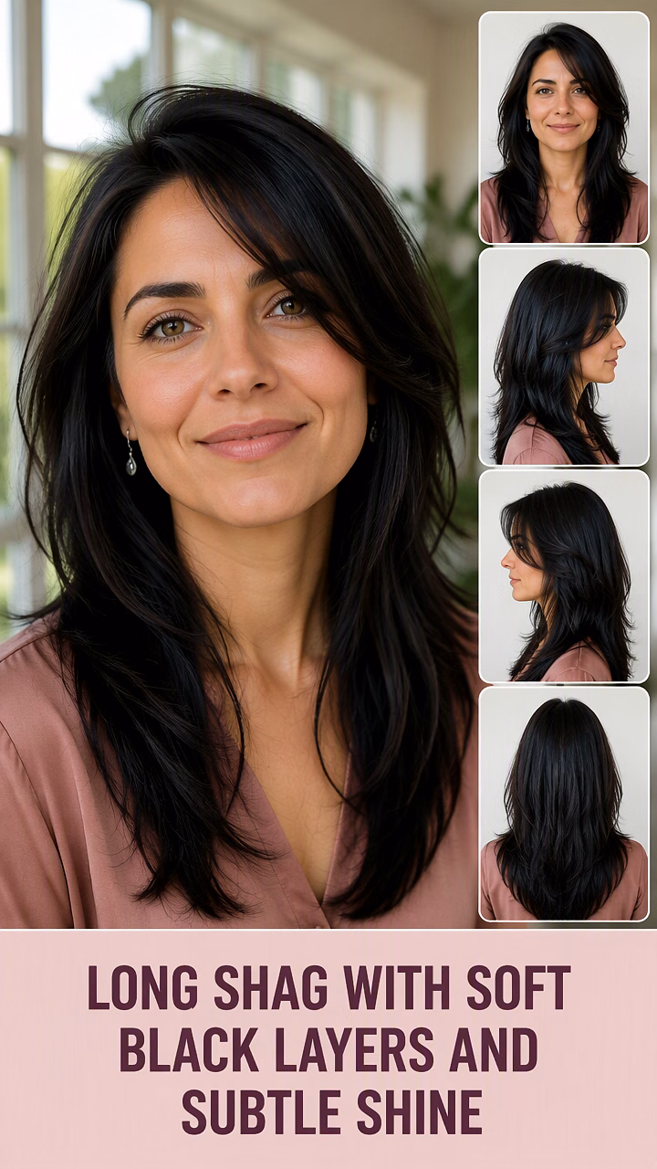 Long Shag With Soft Black Layers And Subtle Shine