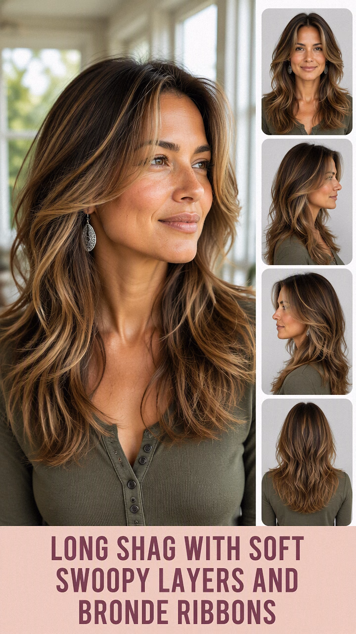 Long Shag With Soft Swoopy Layers And Bronde Ribbons