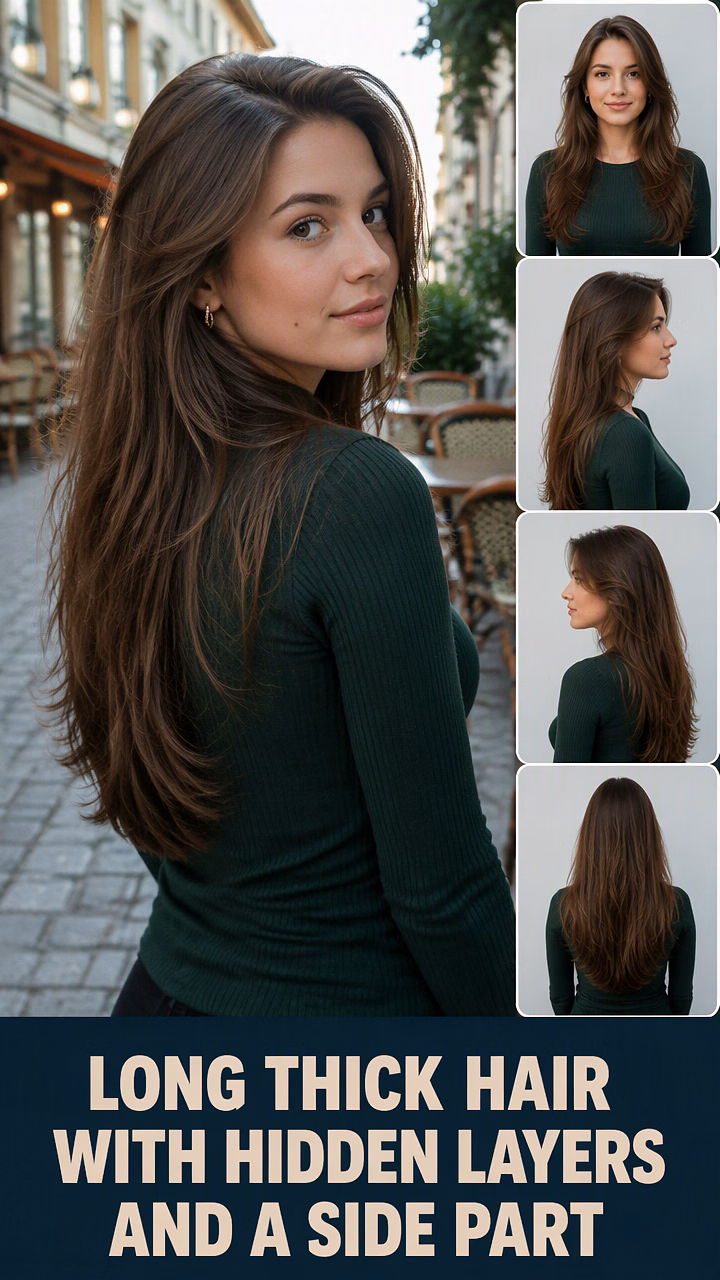 Long Thick Hair With Hidden Layers And A Side Part