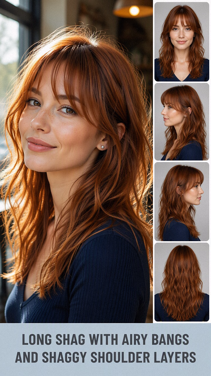 Long Shag With Airy Bangs And Shaggy Shoulder Layers