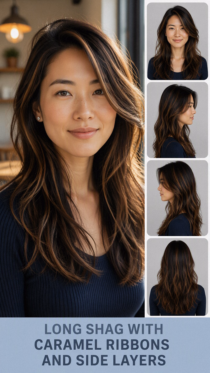Long Shag With Caramel Ribbons And Side Layers