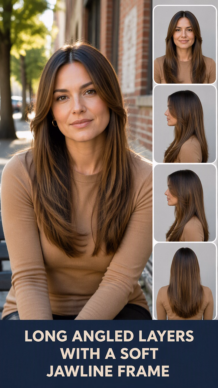 Long Angled Layers With a Soft Jawline Frame
