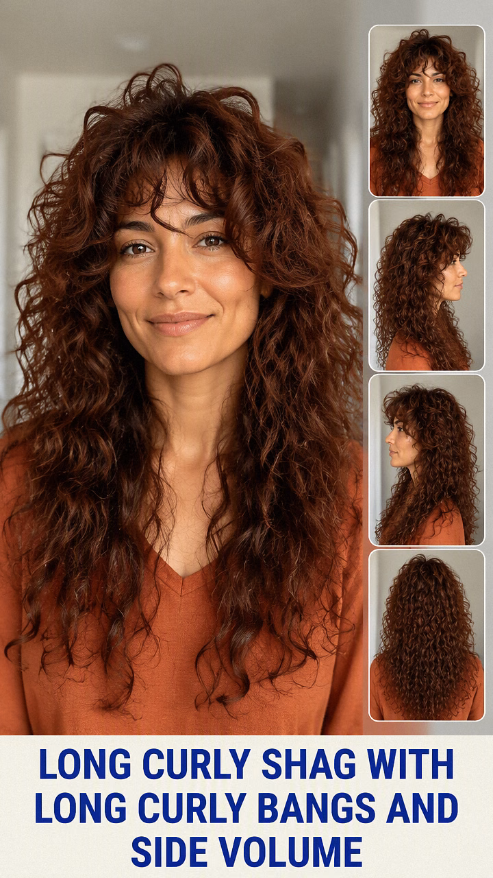 Long Curly Shag With Long Curly Bangs And Side Volume