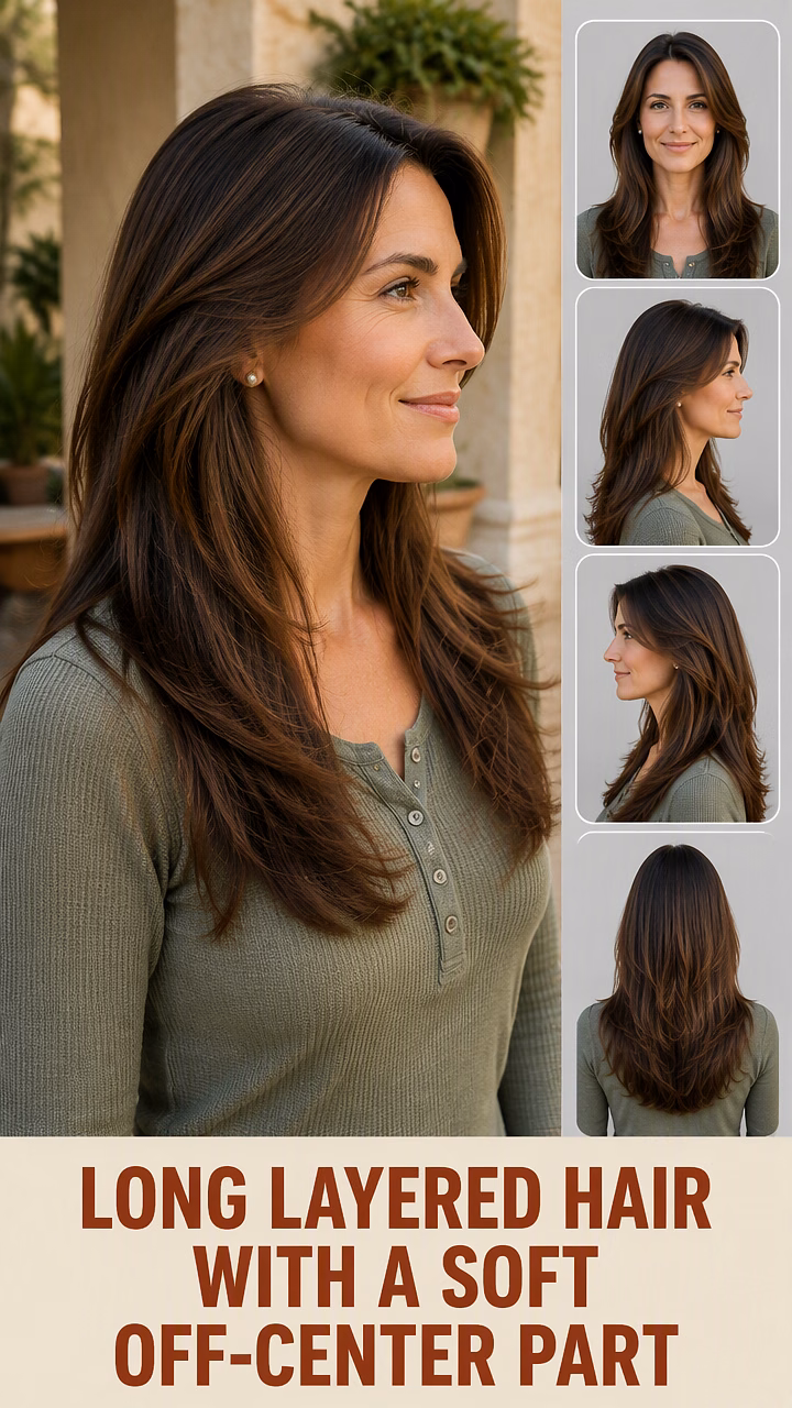 Long Layered Hair With a Soft Off-Center Part
