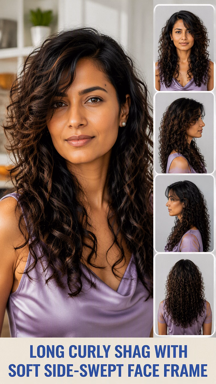 Long Curly Shag With Soft Side-Swept Face Frame
