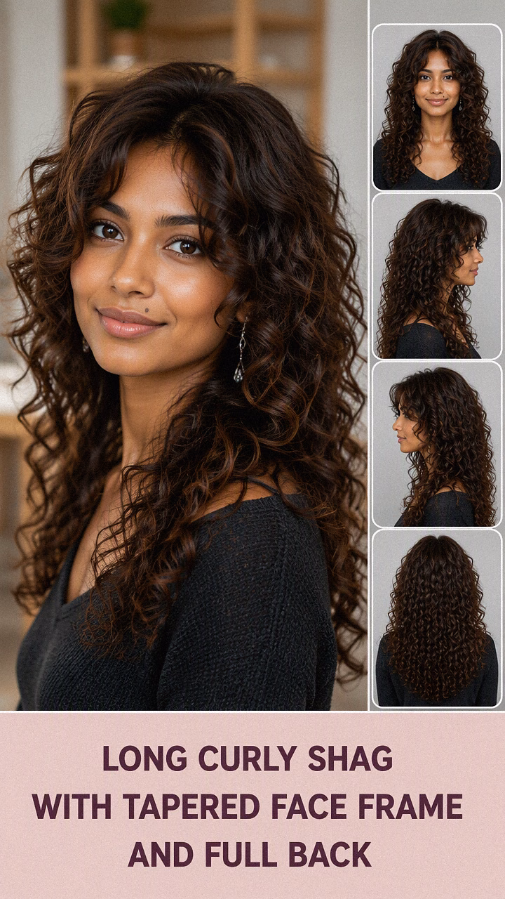 Long Curly Shag With Tapered Face Frame And Full Back