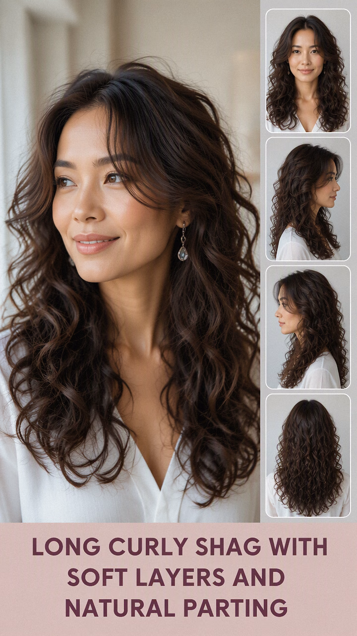 Long Curly Shag With Soft Layers And Natural Parting