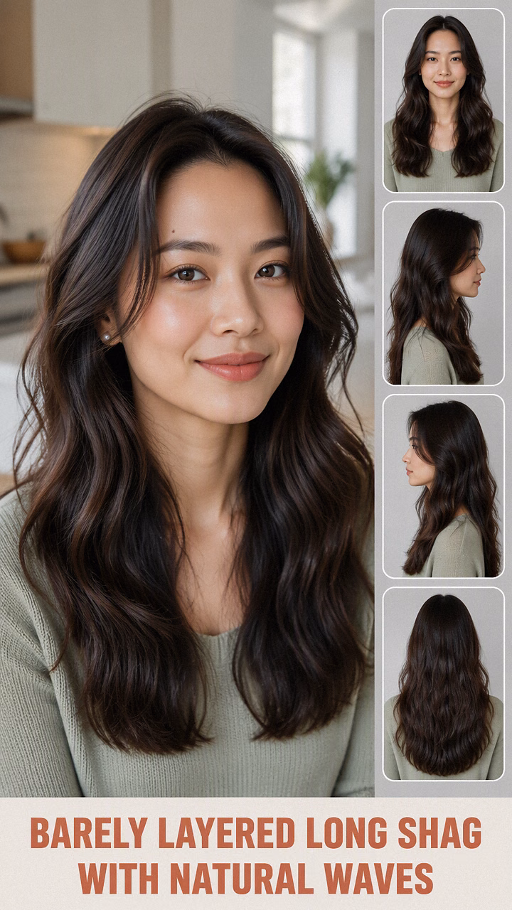 Barely Layered Long Shag With Natural Waves
