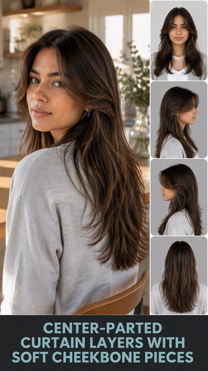 Center-Parted Curtain Layers With Soft Cheekbone Pieces