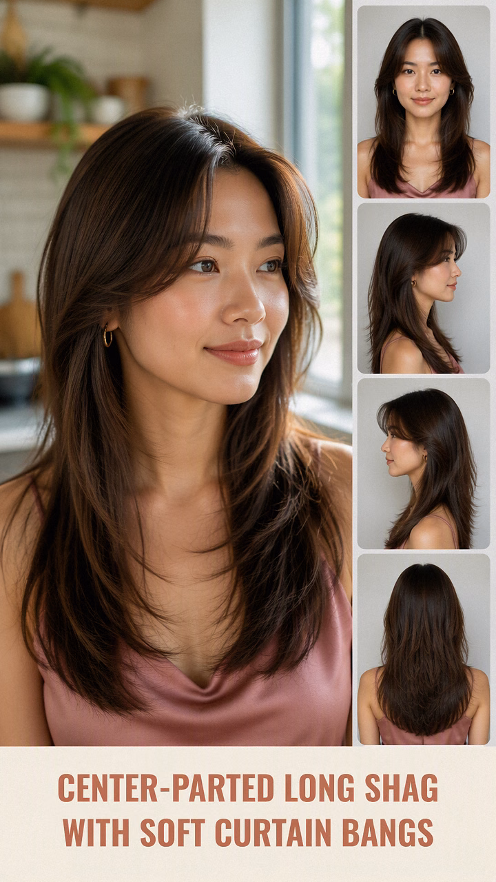 Center-Parted Long Shag With Soft Curtain Bangs