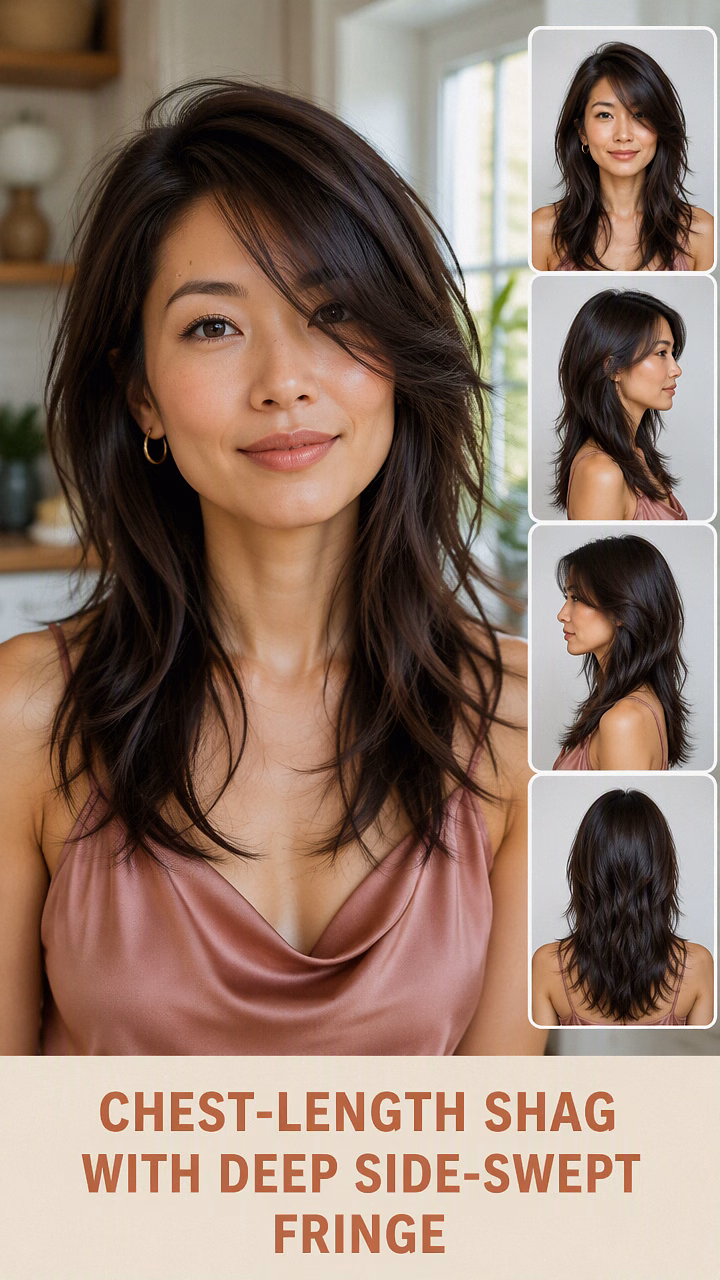 Chest-Length Shag With Deep Side-Swept Fringe