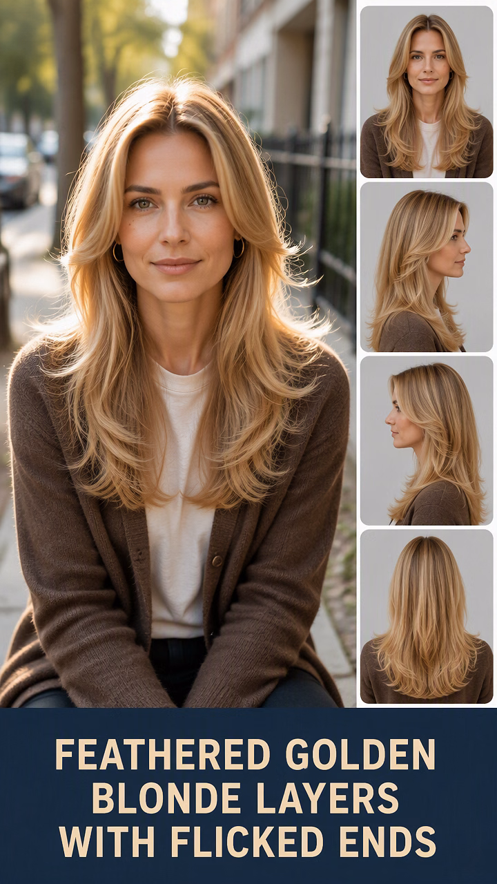 Feathered Golden Blonde Layers With Flicked Ends
