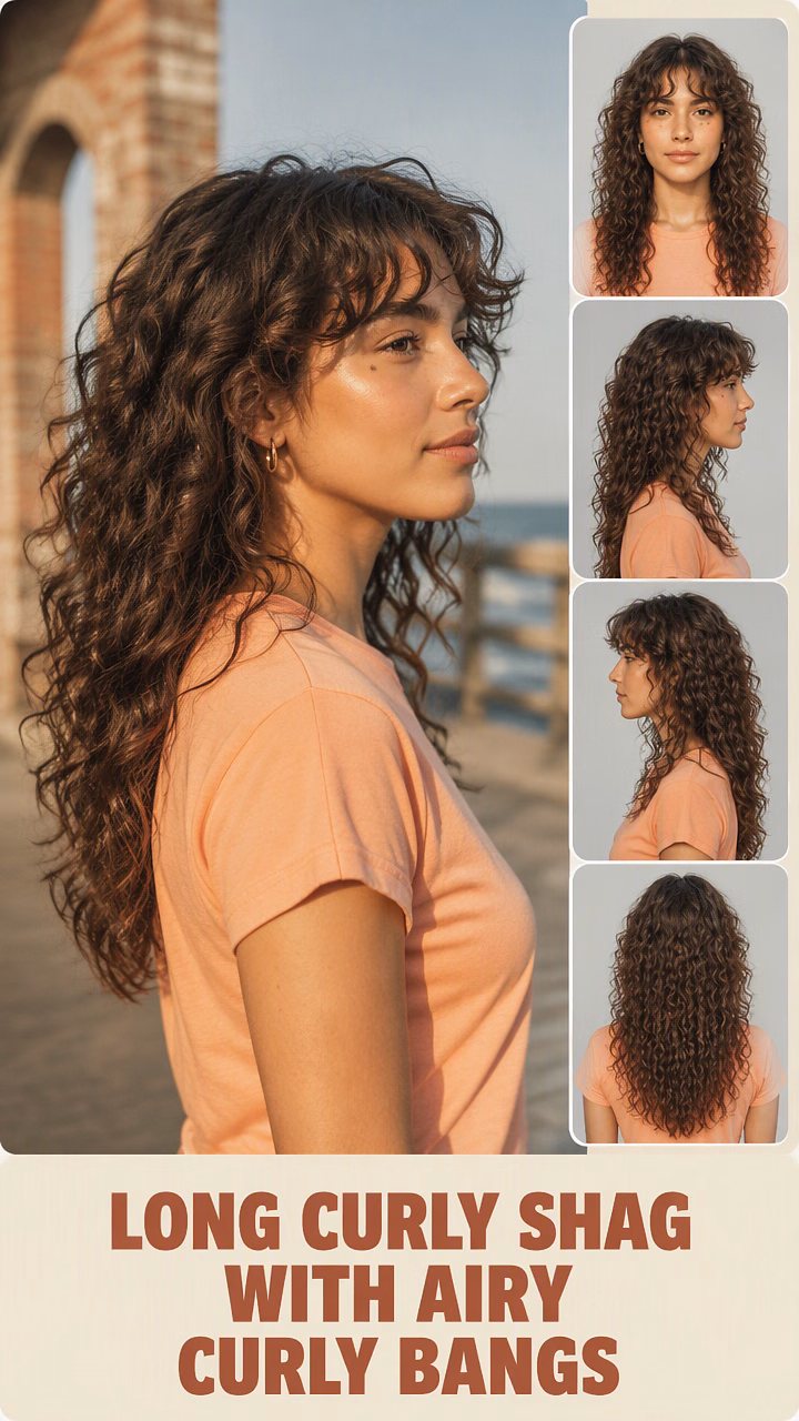 Long Curly Shag With Airy Curly Bangs