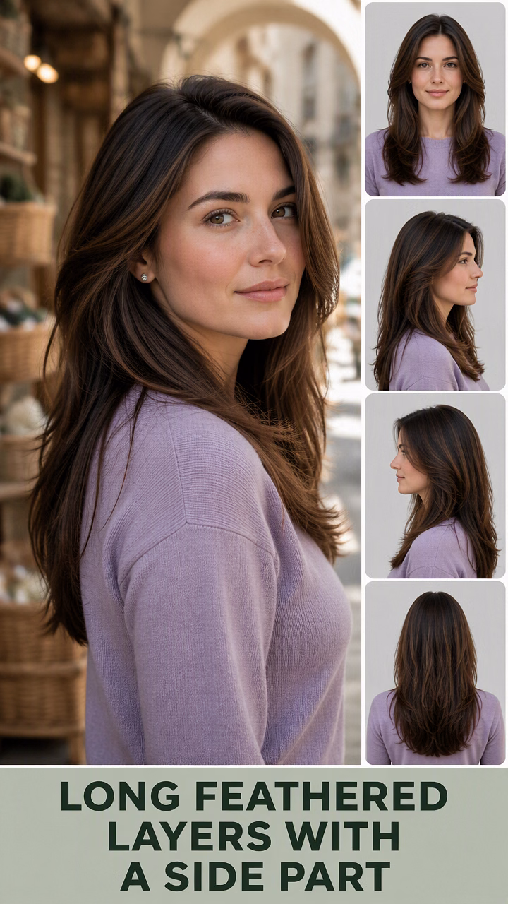 Long Feathered Layers With A Side Part