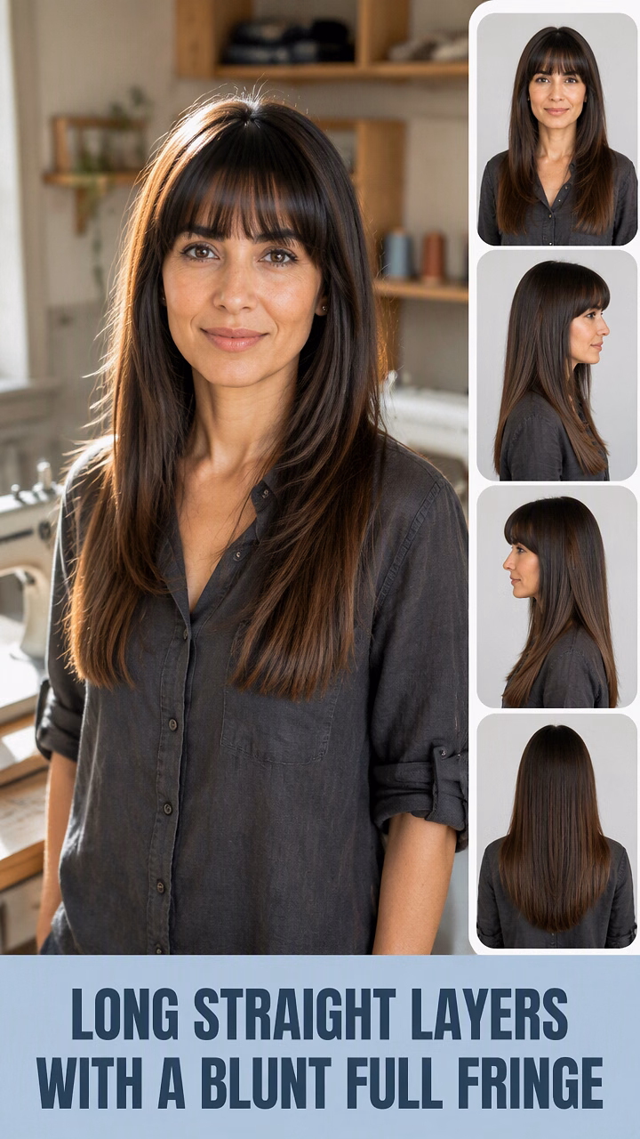 Long Straight Layers With A Blunt Full Fringe