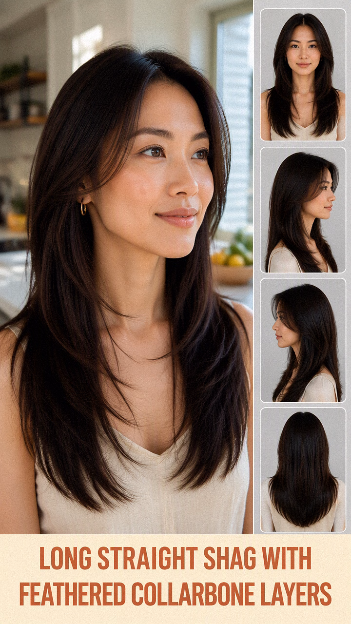Long Straight Shag With Feathered Collarbone Layers