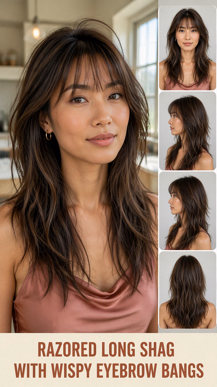 Razored Long Shag With Wispy Eyebrow Bangs