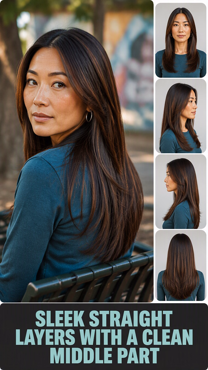 Sleek Straight Layers With A Clean Middle Part