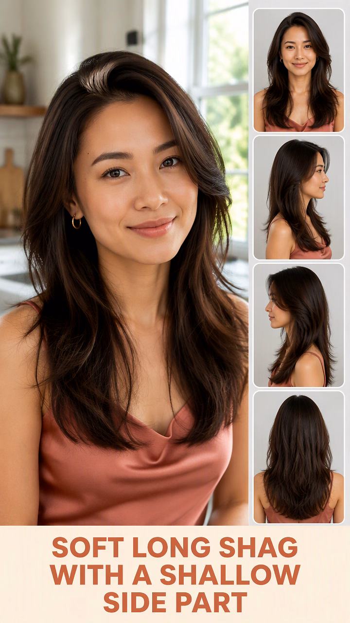 Soft Long Shag With A Shallow Side Part
