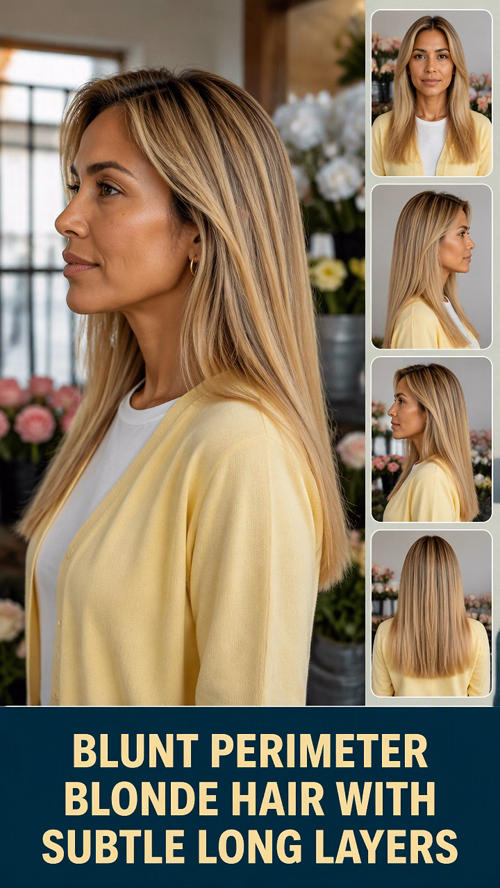 Blunt Perimeter Blonde Hair With Subtle Long Layers
