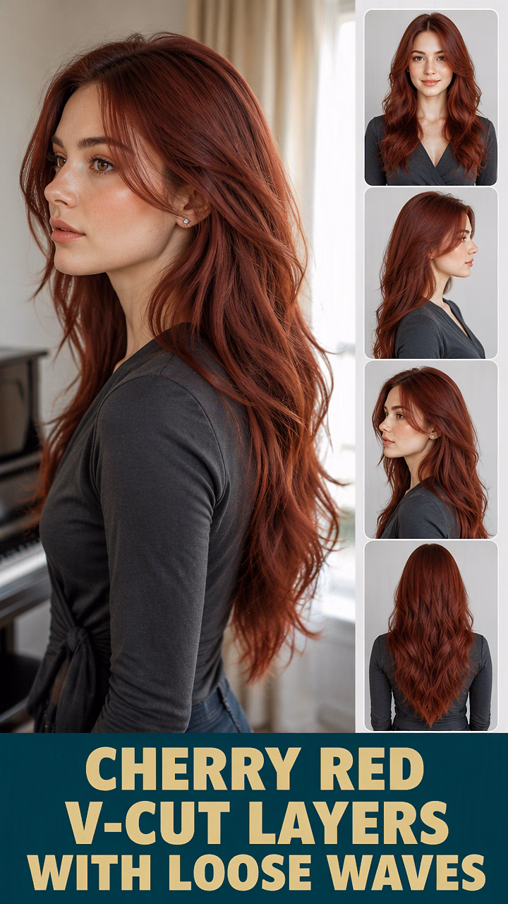 Cherry Red V-Cut Layers With Loose Waves