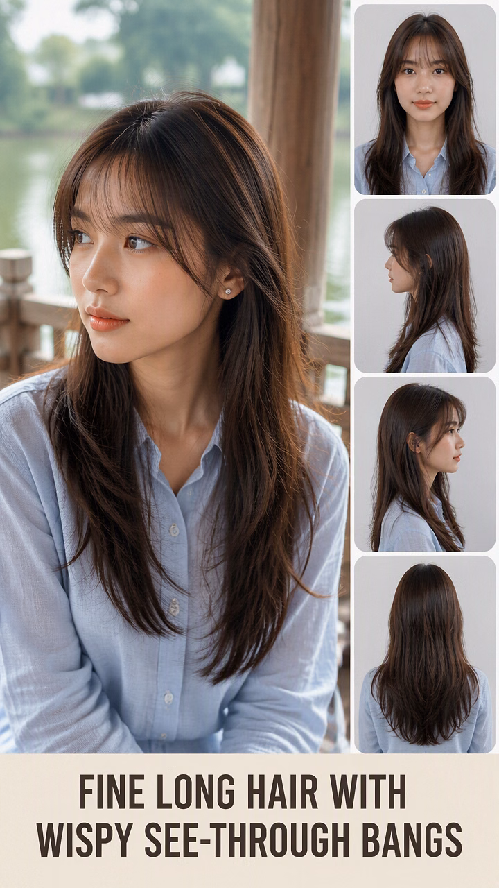 Fine Long Hair With Wispy See-Through Bangs