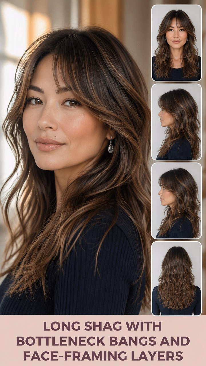 Long Shag With Bottleneck Bangs And Face-Framing Layers