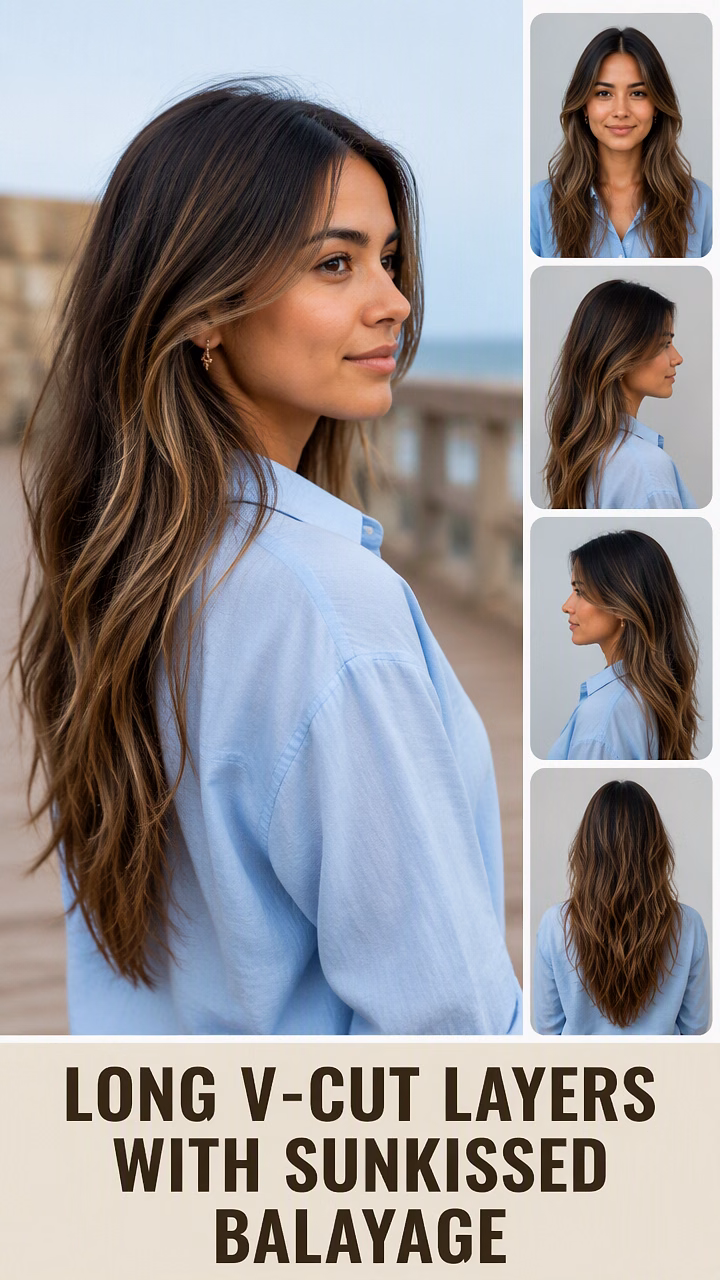 Long V-Cut Layers With Sunkissed Balayage