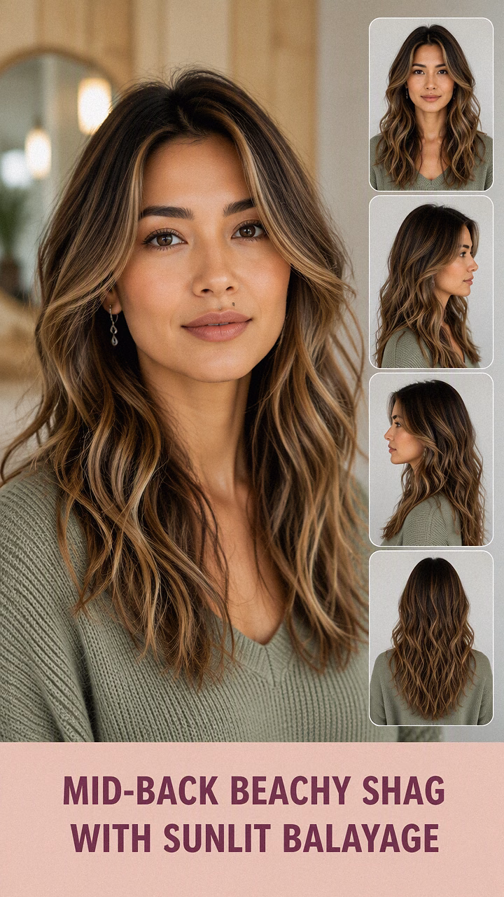 Mid-Back Beachy Shag With Sunlit Balayage