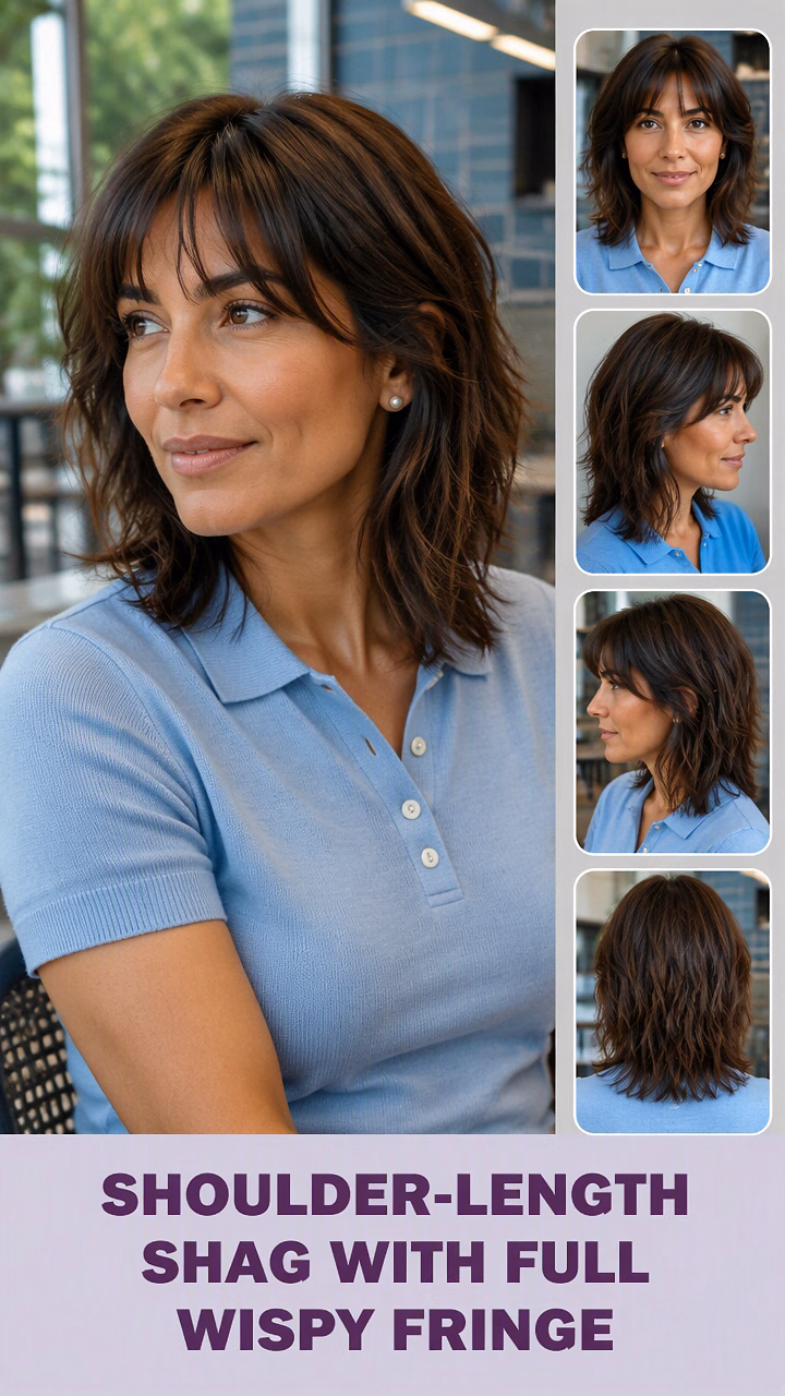 Shoulder-Length Shag With Full Wispy Fringe