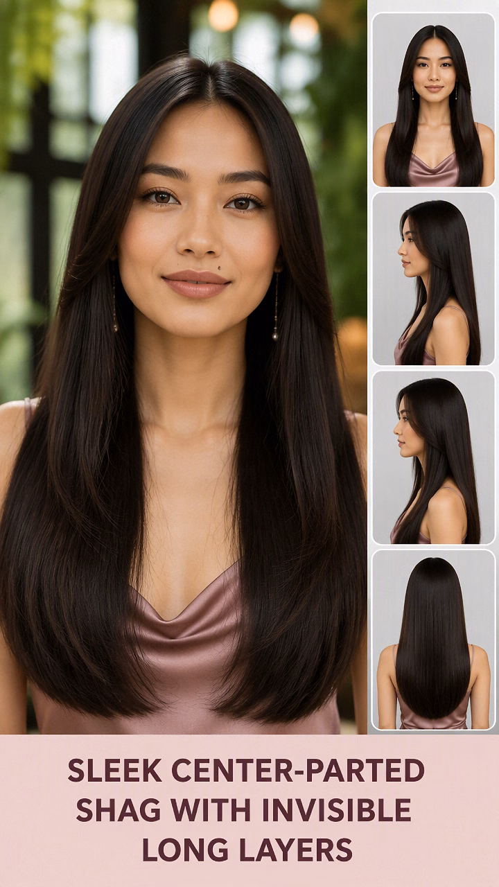 Sleek Center-Parted Shag With Invisible Long Layers