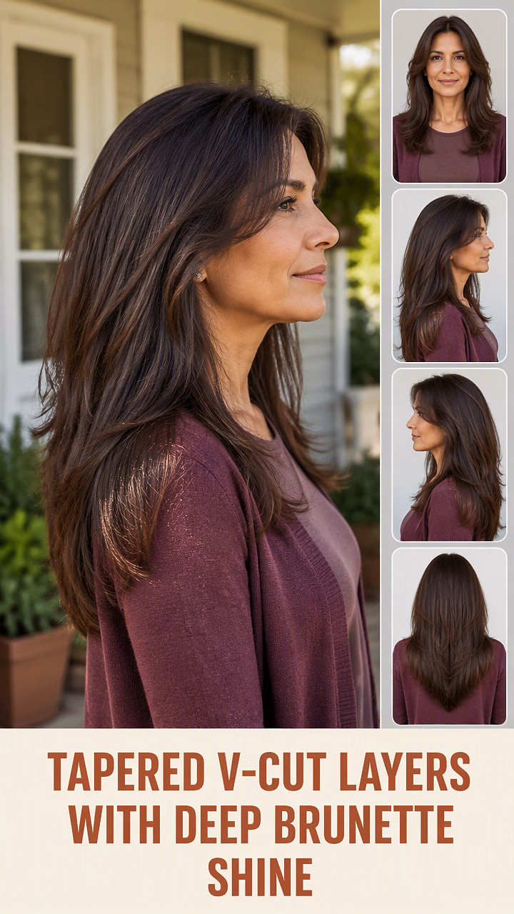 Tapered V-Cut Layers With Deep Brunette Shine
