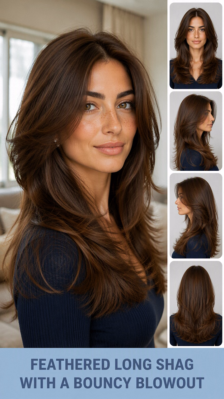 Feathered Long Shag With A Bouncy Blowout