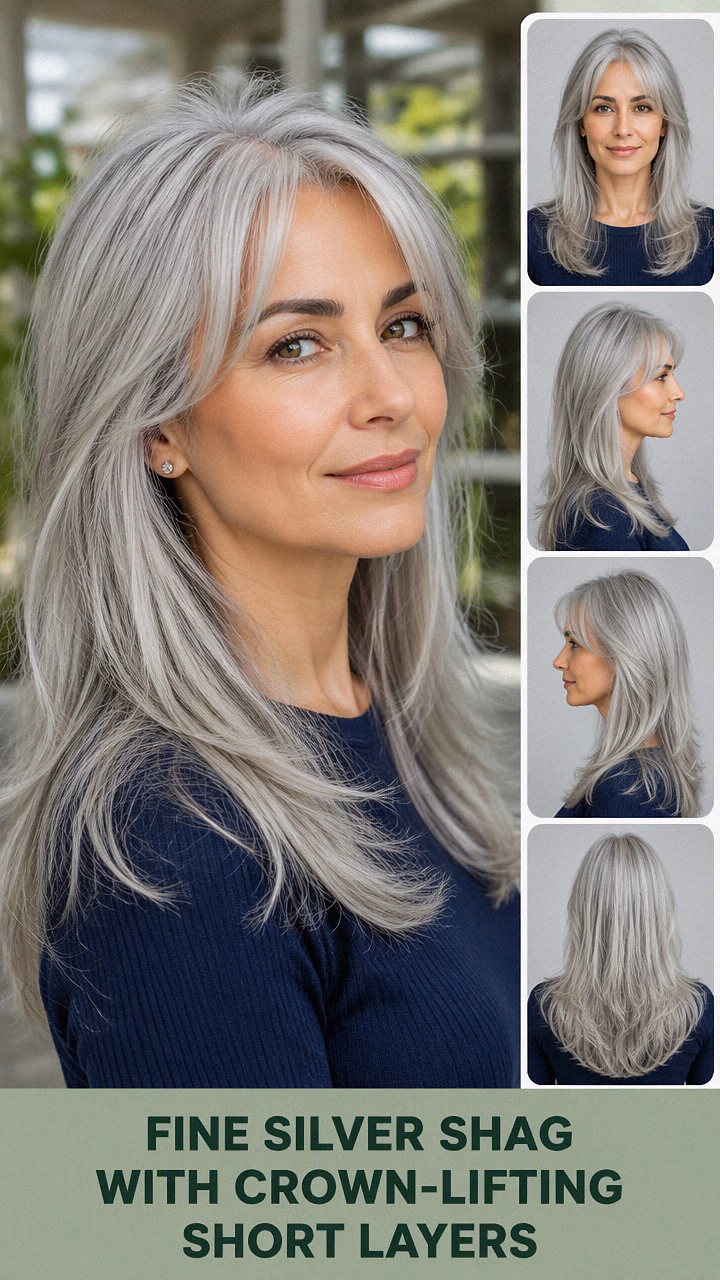 Fine Silver Shag With Crown-Lifting Short Layers