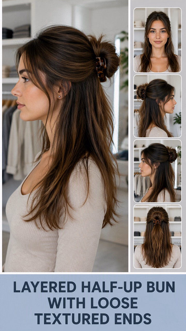 Layered Half-Up Bun With Loose Textured Ends