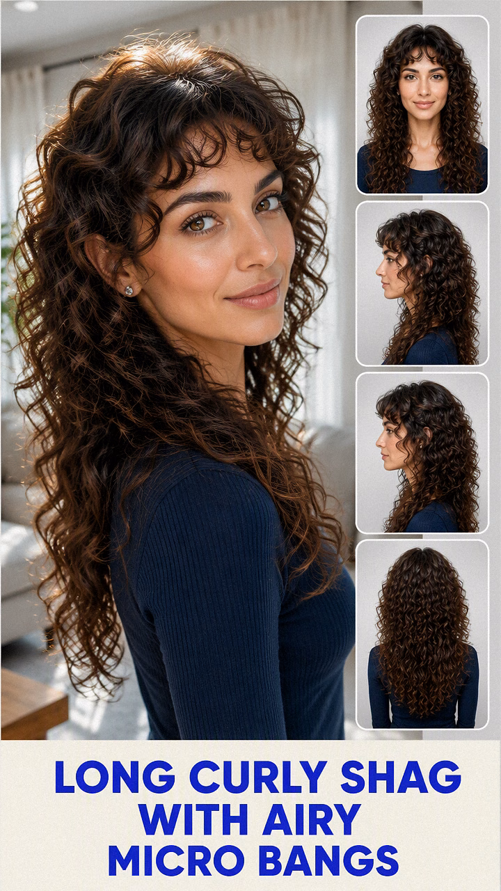 Long Curly Shag With Airy Micro Bangs
