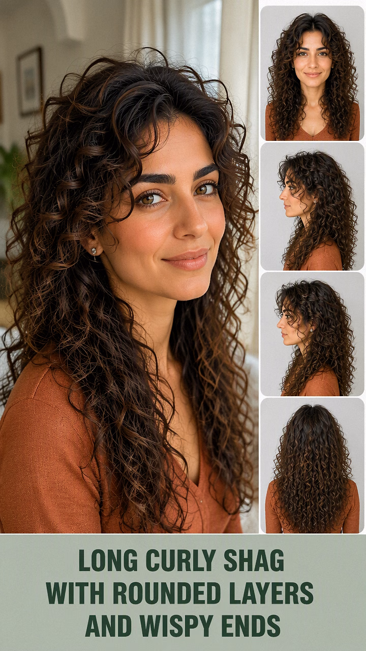 Long Curly Shag With Rounded Layers And Wispy Ends
